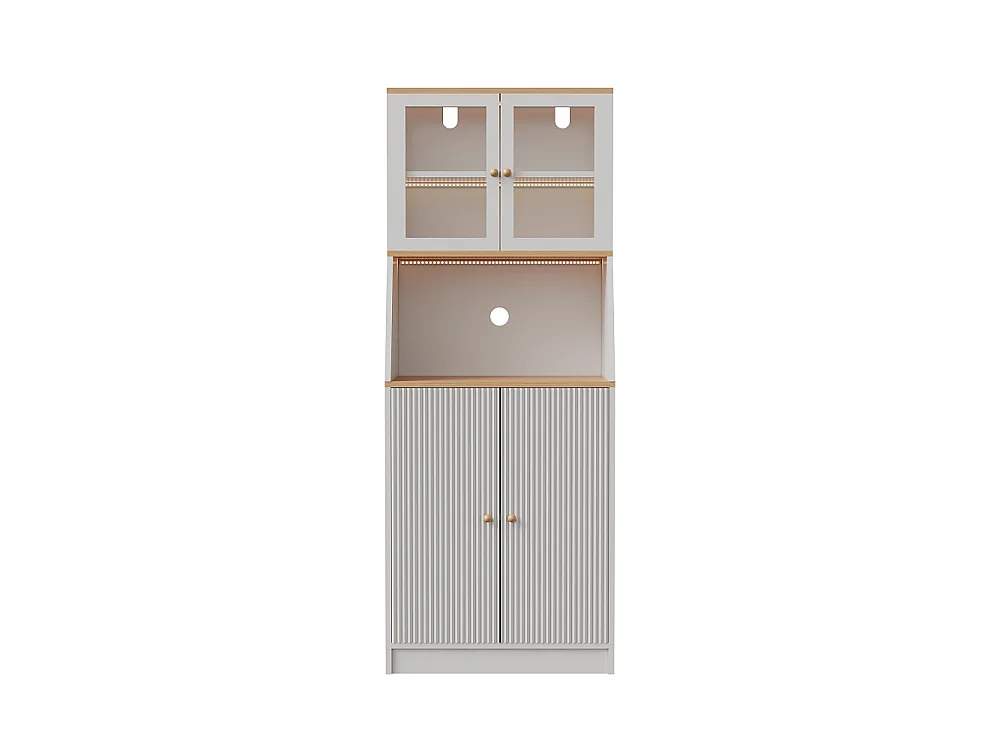 Armoire de cuisine - 70 x 40 x 180 cm - avec éclairage LED et compartiments de rangement multiples - blanc