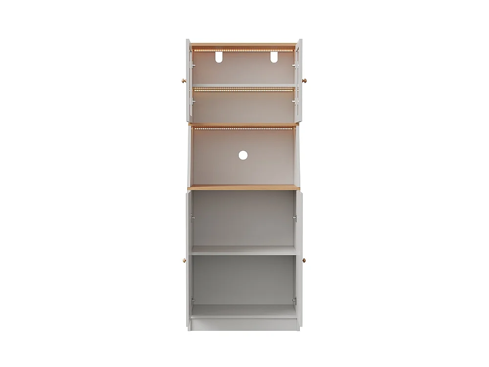 Armoire de cuisine - 70 x 40 x 180 cm - avec éclairage LED et compartiments de rangement multiples - blanc