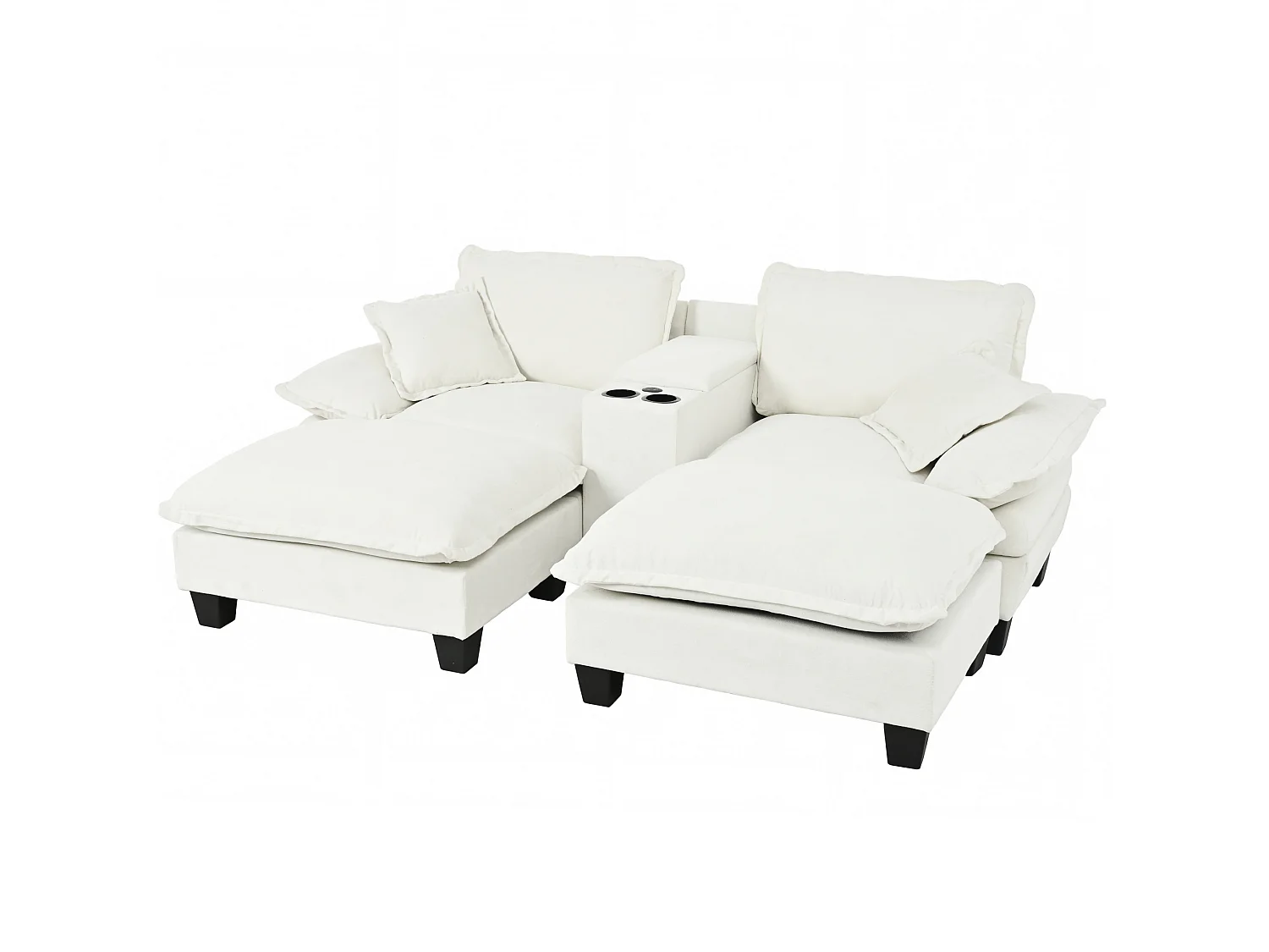 2-osobowa sofa modułowa ze schowkiem, z 2 zdejmowanymi podnóżkami, uchwytami na kubki i portami USB, beżowa