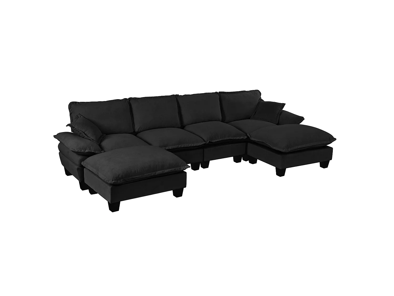 4-osobowa sofa modułowa w kształcie U z ruchomymi pufami, z czarnej tkaniny szenilowej