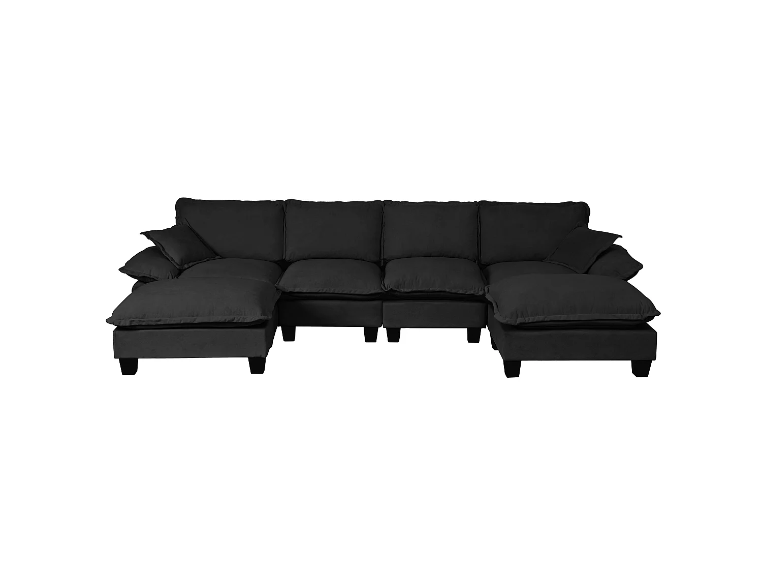 4-osobowa sofa modułowa w kształcie U z ruchomymi pufami, z czarnej tkaniny szenilowej