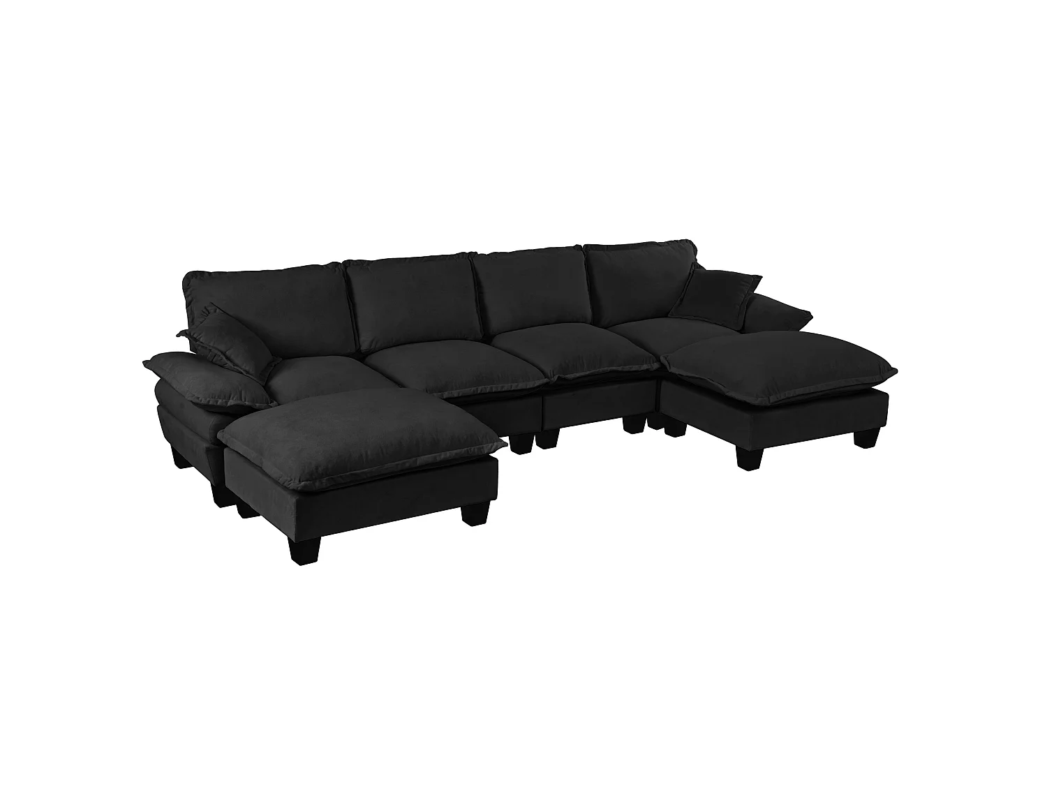 4-osobowa sofa modułowa w kształcie U z ruchomymi pufami, z czarnej tkaniny szenilowej