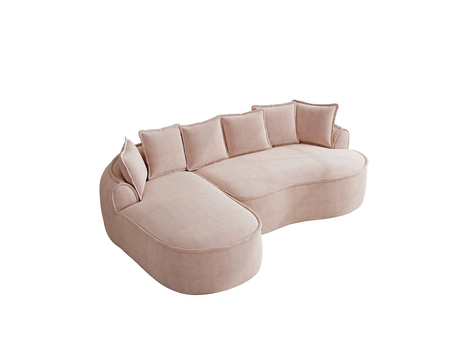 Canapé d'angle 3 places avec coussins de dossier et assise profonde, en chenille, rose, angle à droite, 252x164x67 cm