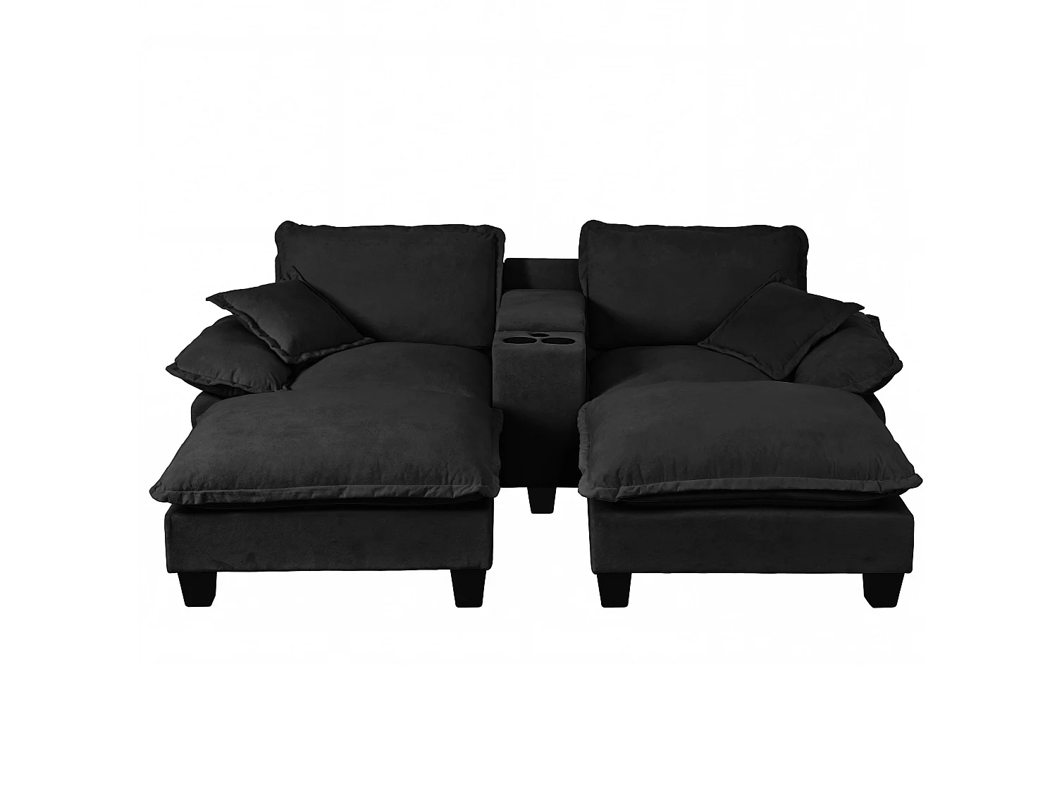 2-osobowa sofa modułowa ze schowkiem, z 2 zdejmowanymi podnóżkami, uchwytami na kubki i portami USB, czarna