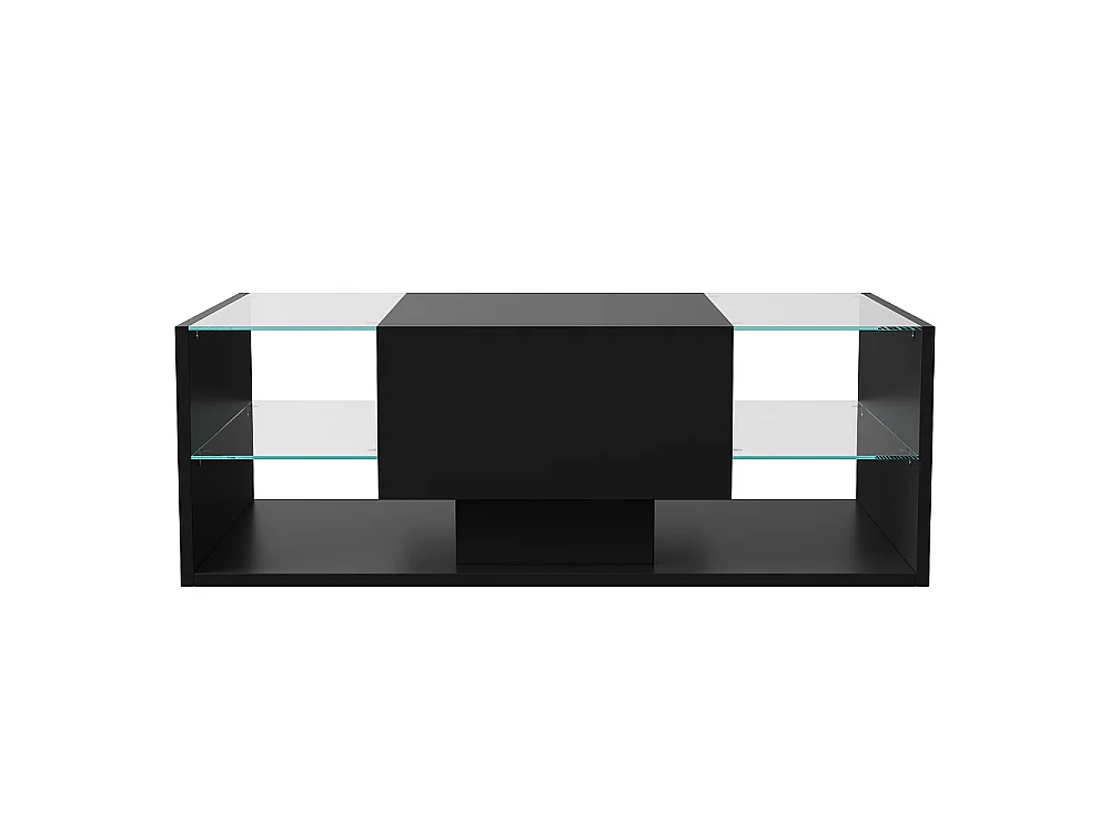 Table basse haute brillante - 100 x 50 x 35 cm - avec éclairage LED, tiroir et compartiment ouvert - Noir