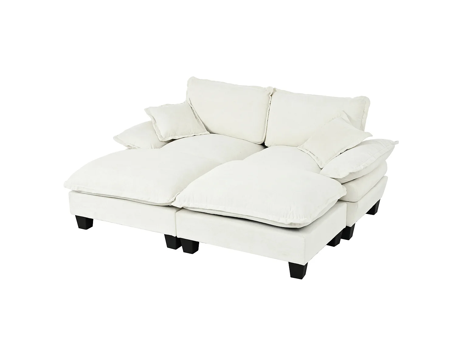 2-osobowa sofa modułowa z 2 zdejmowanymi podnóżkami i 2 poduszkami, z beżowej tkaniny szenilowej