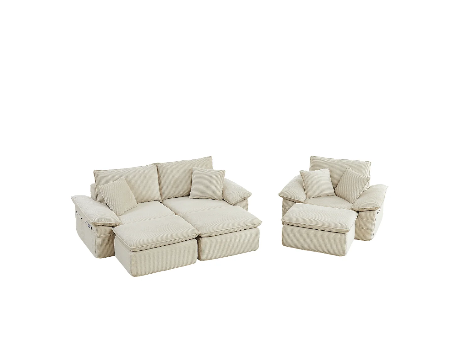 3-osobowa sofa modułowa z podnóżkiem i kieszeniami do przechowywania, z tkaniny, beżowa