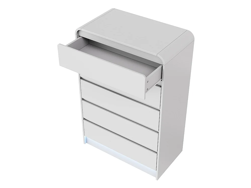 Armoire de rangement - 110 x 73 x 40 cm - avec 5 tiroirs et lumière LED RVB - bois - Blanc