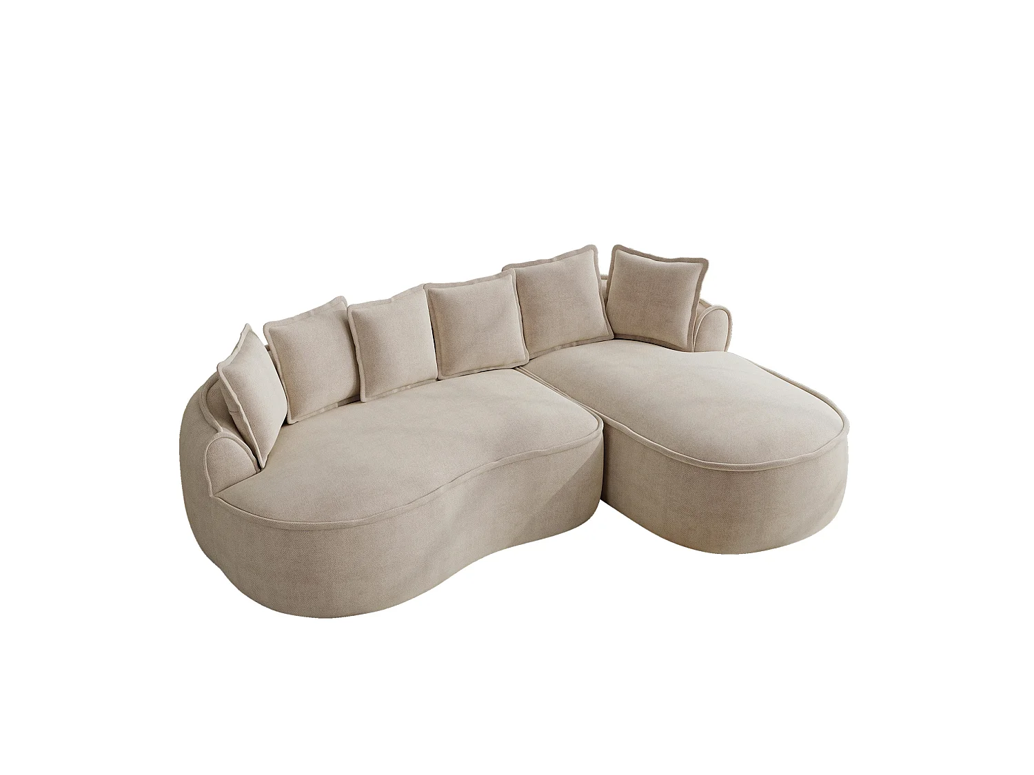 Canapé d'angle 3 places avec coussins de dossier et assise profonde, en chenille, taupe, angle à gauche, 252x164x67 cm