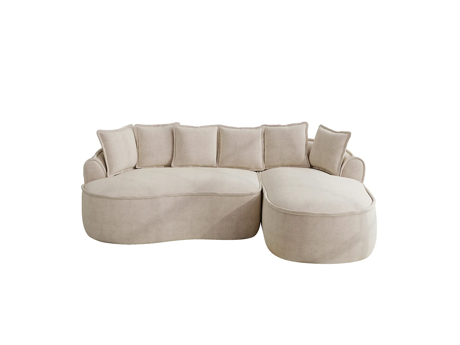Canapé d'angle 3 places avec coussins de dossier et assise profonde, en chenille, taupe, angle à gauche, 252x164x67 cm