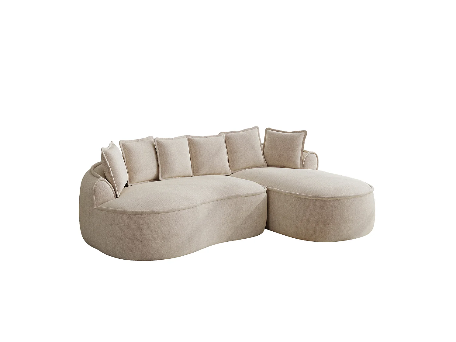 Canapé d'angle 3 places avec coussins de dossier et assise profonde, en chenille, taupe, angle à gauche, 252x164x67 cm