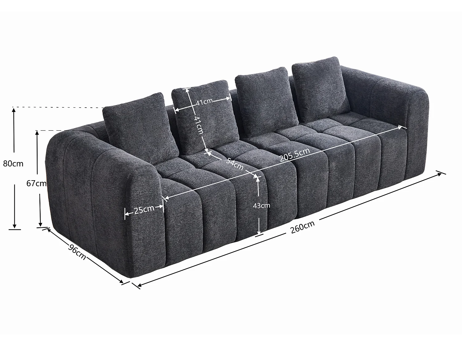 Canapé d'angle 4 places, modulable, en tissu velours, gris foncé