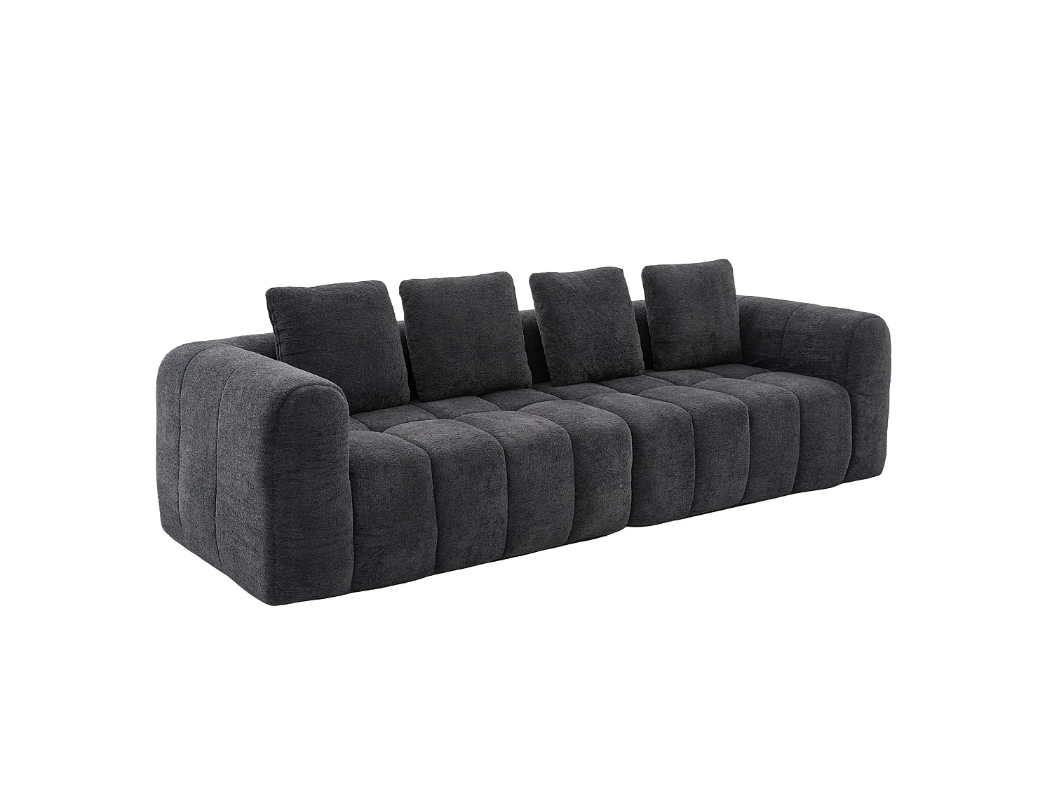 Canapé d'angle 4 places, modulable, en tissu velours, gris foncé