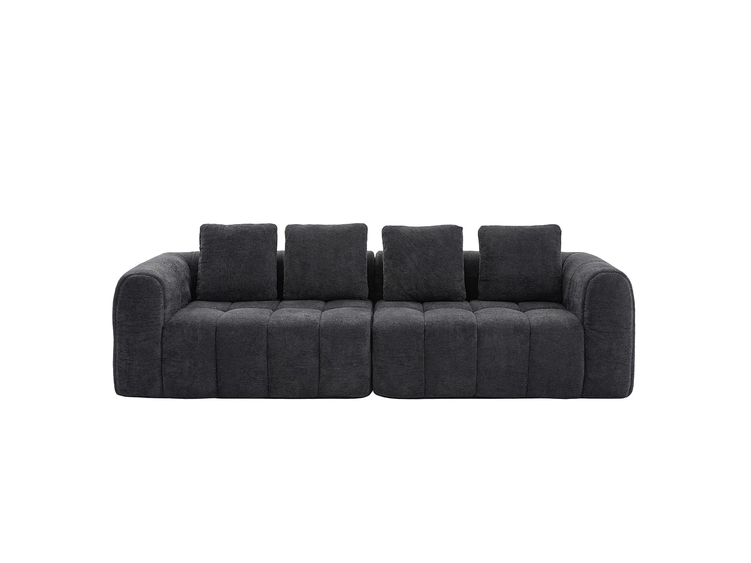 Canapé d'angle 4 places, modulable, en tissu velours, gris foncé