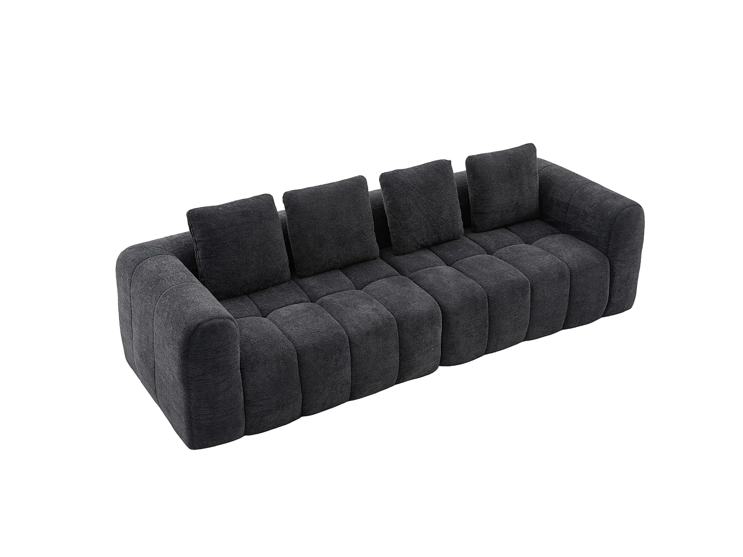 Canapé d'angle 4 places, modulable, en tissu velours, gris foncé