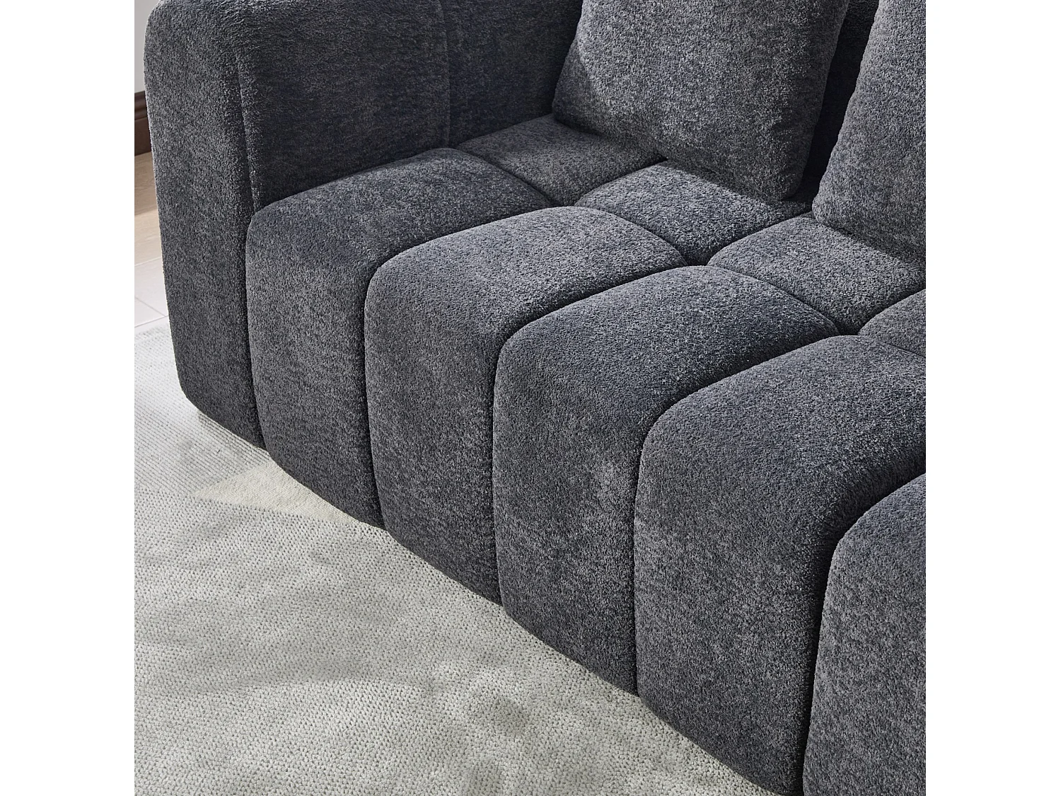 Canapé d'angle 4 places, modulable, en tissu velours, gris foncé