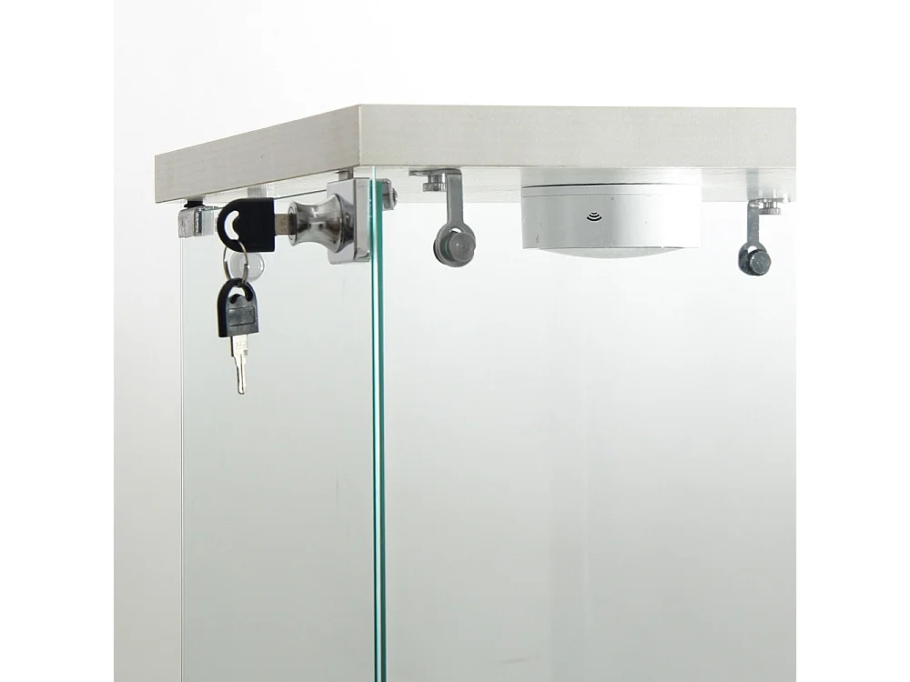 Affichage transparent à 2 niveaux - 86.2 x 40.3 x 36.5 cm - Porte simple avec éclairage LED - Verre trempé - Blanc