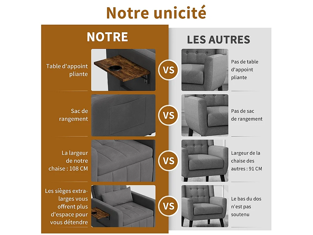 Canapé-lit extensible - avec dossier réglable, oreiller, porte-tasse - chaise couchante 3-en-1 - Chenille - gris