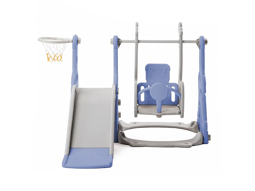 4-en-1 aire de jeux pour enfants - avec toboggan, escalier d'escalade, balançade et panier de basket-ball - bleu
