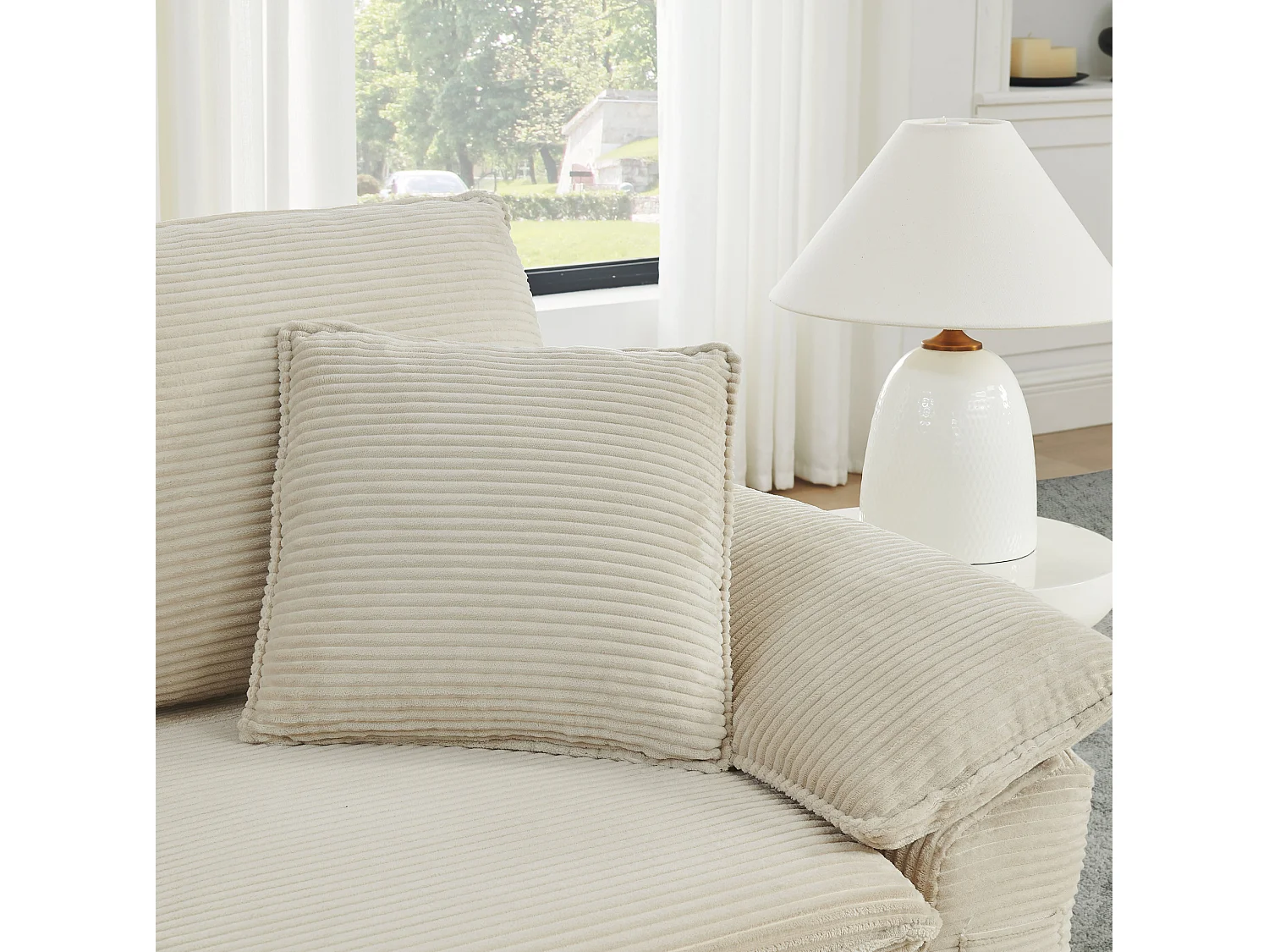 2-osobowa sofa modułowa z podnóżkiem i kieszeniami do przechowywania, z tkaniny, beżowa