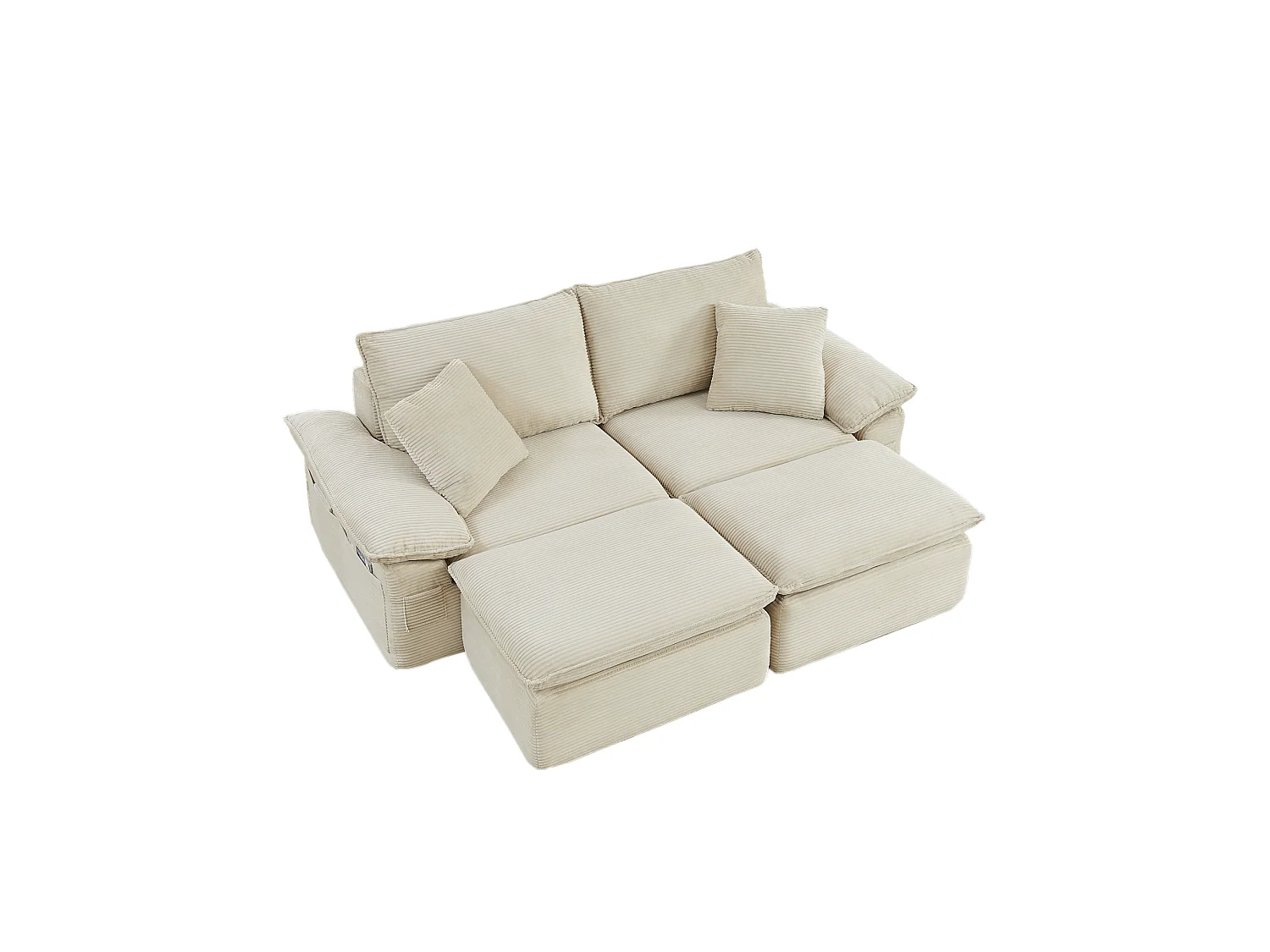 2-osobowa sofa modułowa z podnóżkiem i kieszeniami do przechowywania, z tkaniny, beżowa