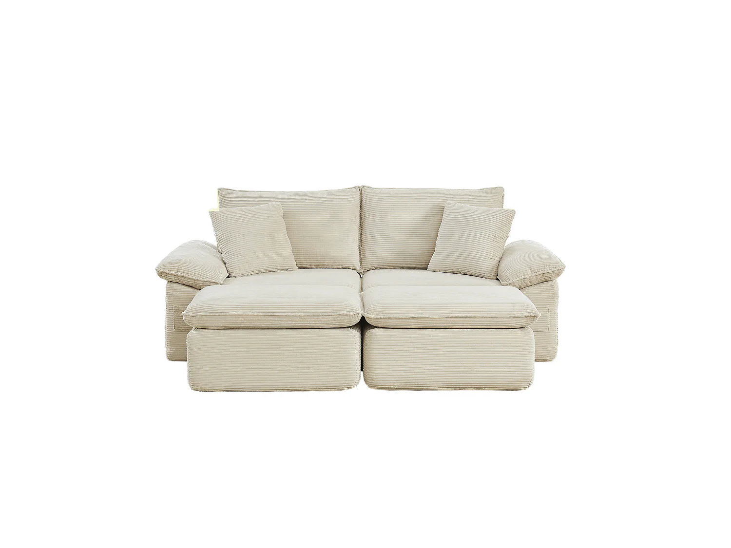 2-osobowa sofa modułowa z podnóżkiem i kieszeniami do przechowywania, z tkaniny, beżowa