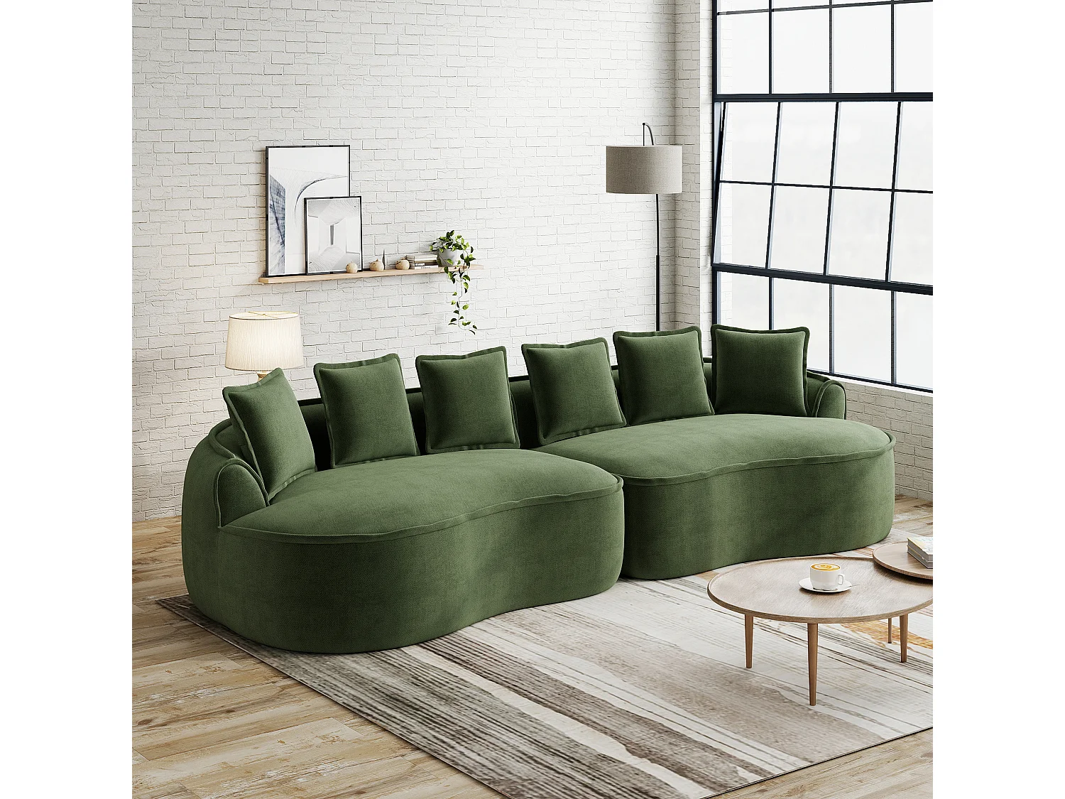 4-osobowa sofa modułowa z poduszkami oparciowymi, bez montażu, z zielonej tkaniny szenilowej, 320 × 114 × 67 cm