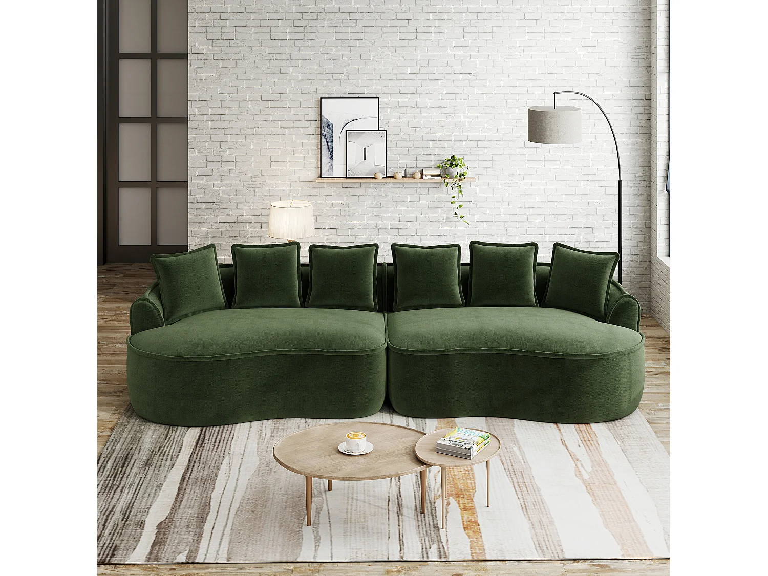 4-osobowa sofa modułowa z poduszkami oparciowymi, bez montażu, z zielonej tkaniny szenilowej, 320 × 114 × 67 cm