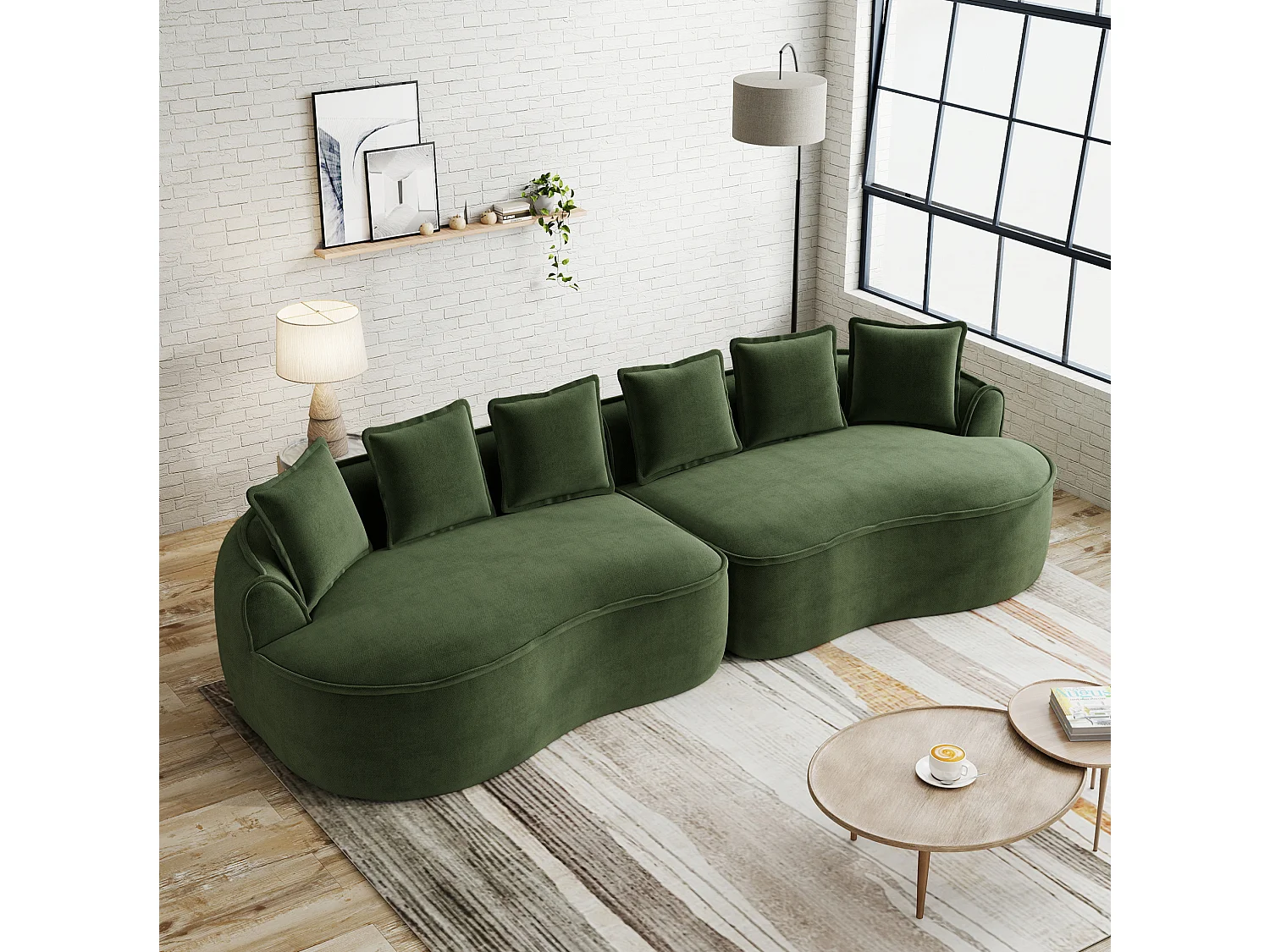 4-osobowa sofa modułowa z poduszkami oparciowymi, bez montażu, z zielonej tkaniny szenilowej, 320 × 114 × 67 cm