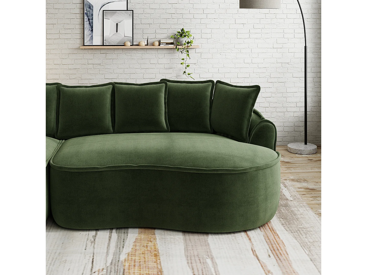 4-osobowa sofa modułowa z poduszkami oparciowymi, bez montażu, z zielonej tkaniny szenilowej, 320 × 114 × 67 cm