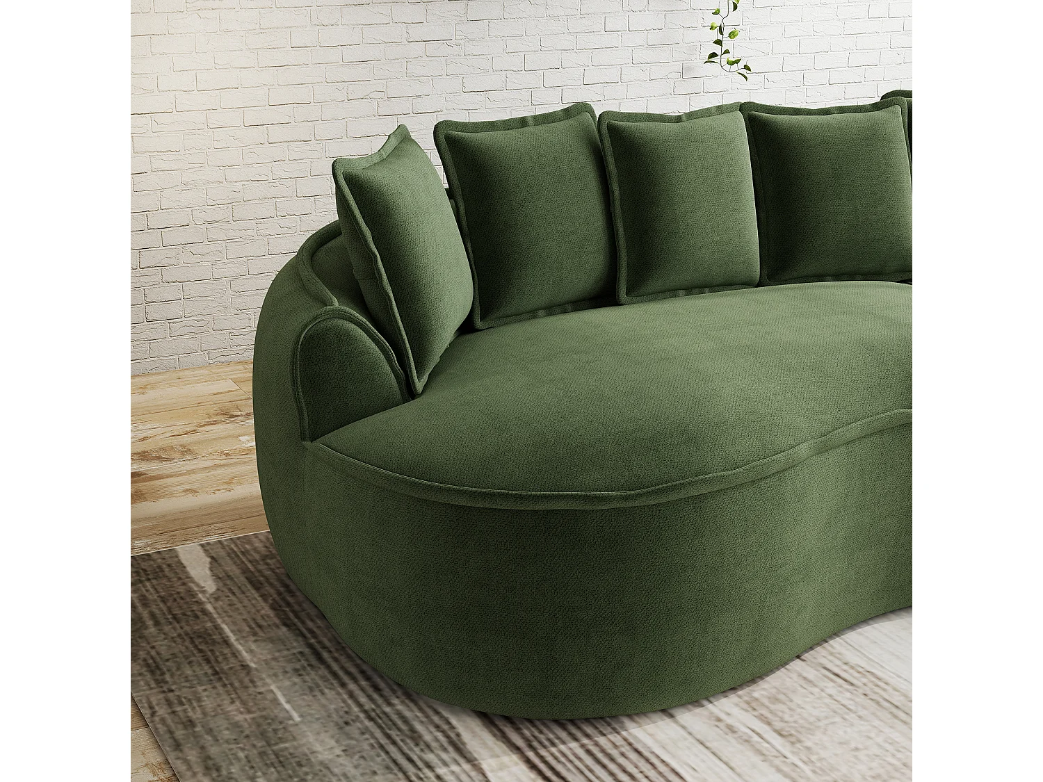 4-osobowa sofa modułowa z poduszkami oparciowymi, bez montażu, z zielonej tkaniny szenilowej, 320 × 114 × 67 cm