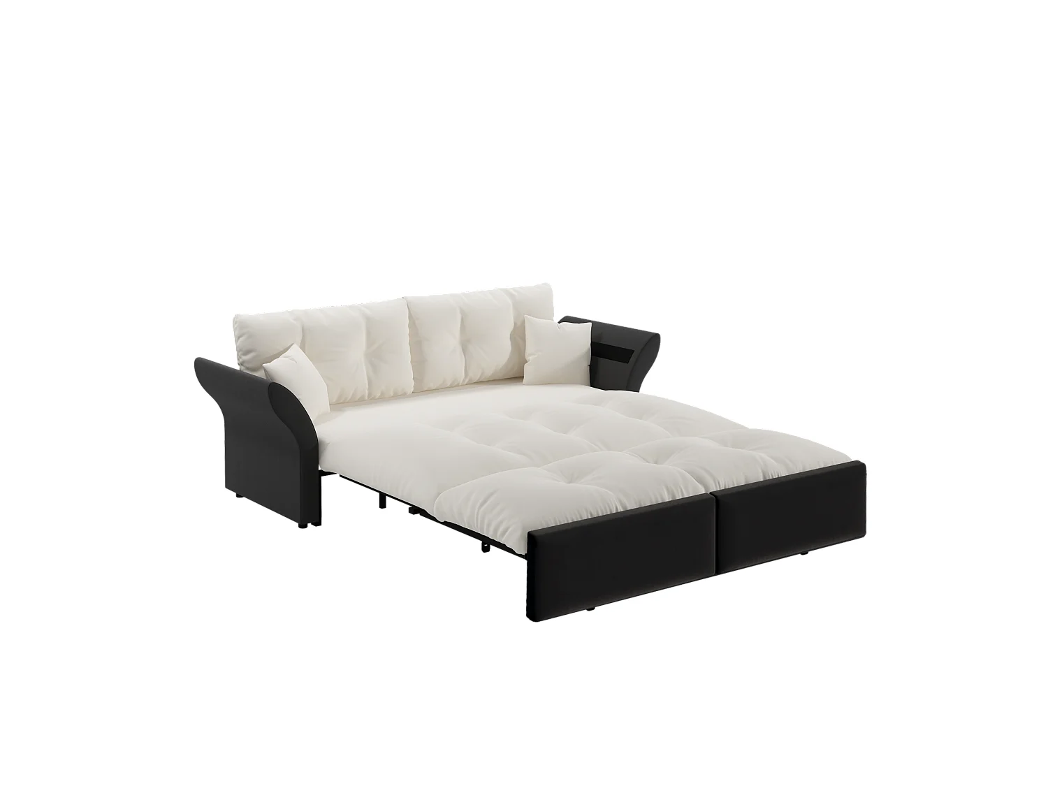 Canapé 3-en-1 pour 2 places avec 2 coussins, convertible en lit, en velours, beige