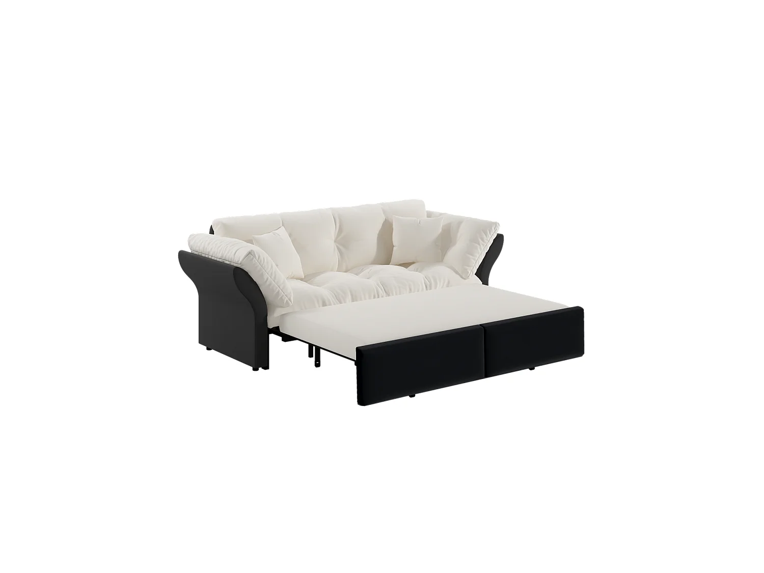 Canapé 3-en-1 pour 2 places avec 2 coussins, convertible en lit, en velours, beige