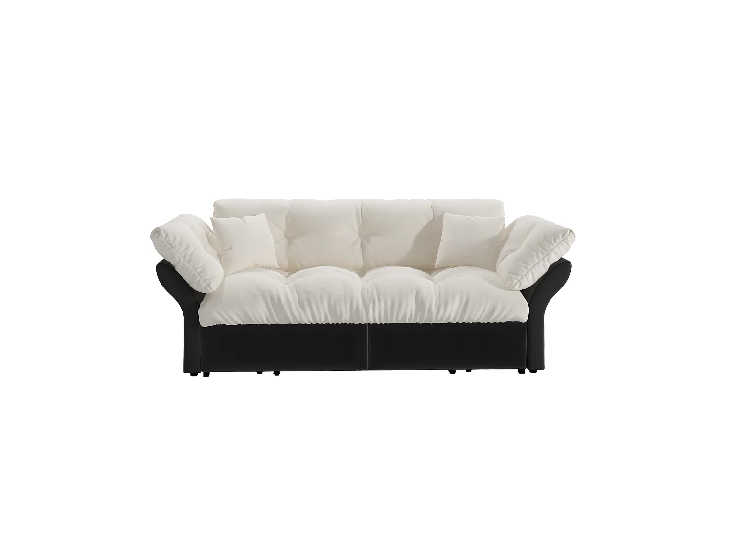Canapé 3-en-1 pour 2 places avec 2 coussins, convertible en lit, en velours, beige