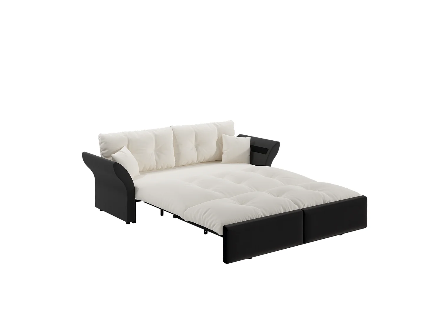 Canapé 3-en-1 pour 2 places avec 2 coussins, convertible en lit, en velours, beige