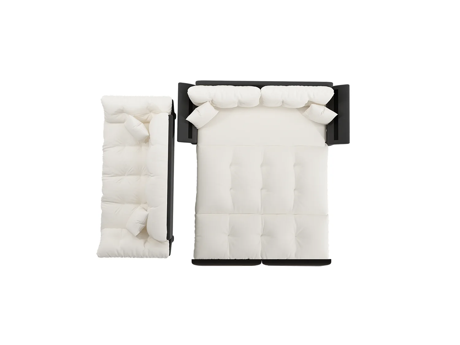 Canapé 3-en-1 pour 2 places avec 2 coussins, convertible en lit, en velours, beige