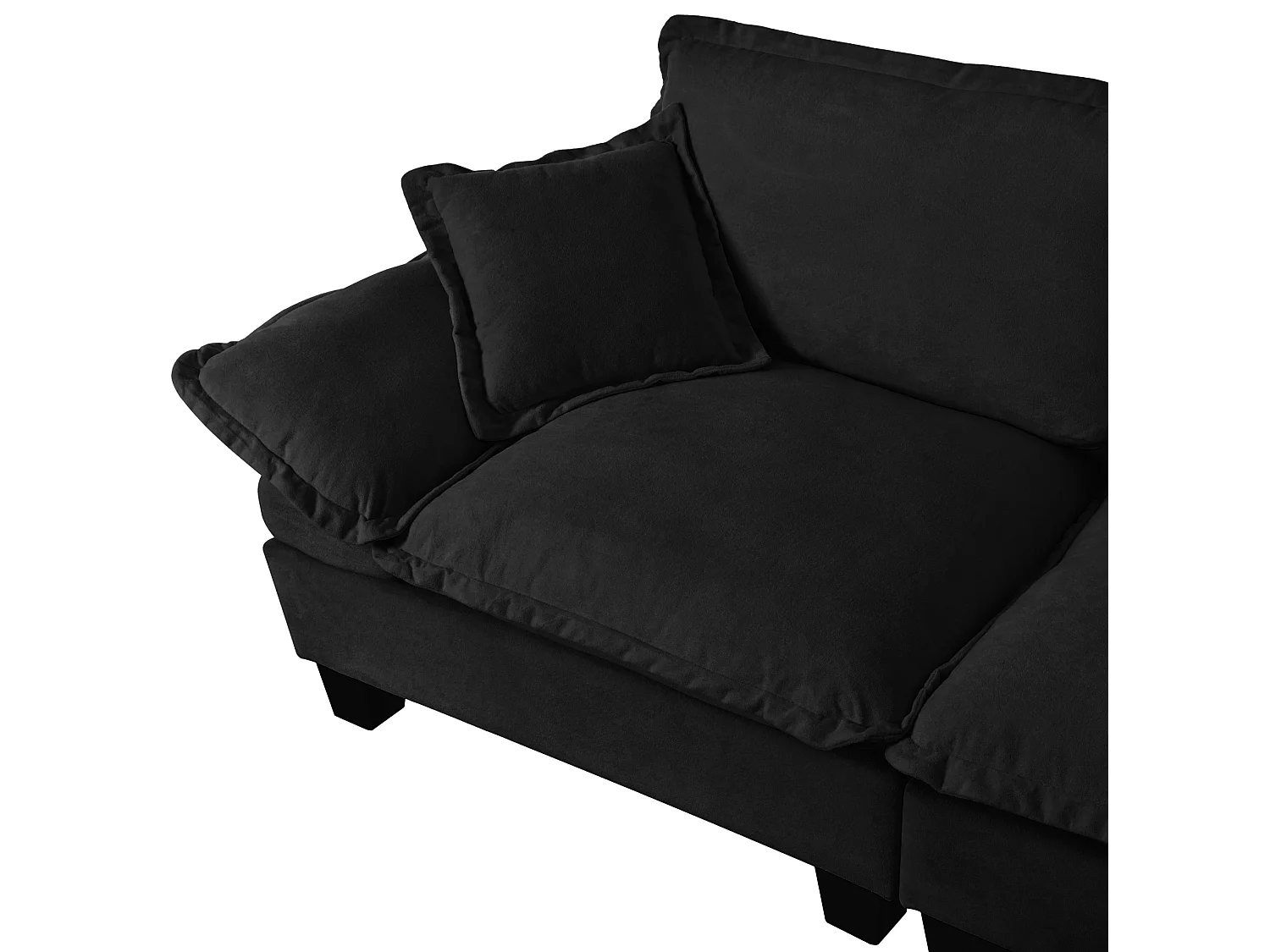 Canapé droit modulable 2 places avec rangement, porte-gobelets et ports USB, en chenille, noir