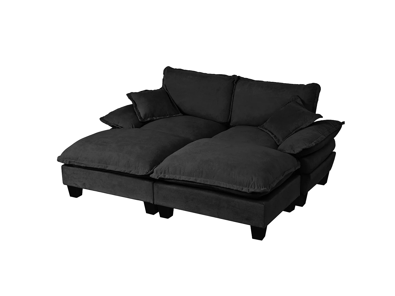 2-osobowa sofa modułowa z 2 zdejmowanymi podnóżkami i 2 poduszkami, z czarnej tkaniny szenilowej