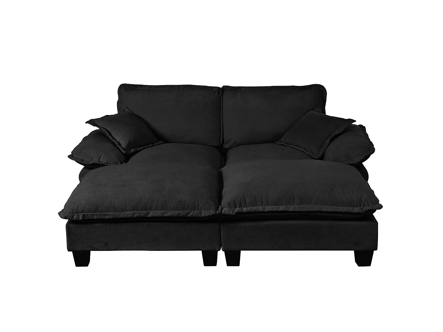 2-osobowa sofa modułowa z 2 zdejmowanymi podnóżkami i 2 poduszkami, z czarnej tkaniny szenilowej