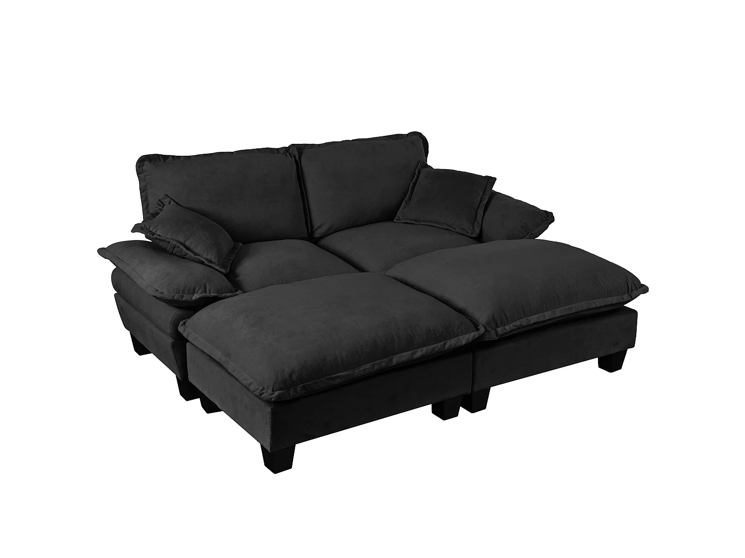 2-osobowa sofa modułowa z 2 zdejmowanymi podnóżkami i 2 poduszkami, z czarnej tkaniny szenilowej