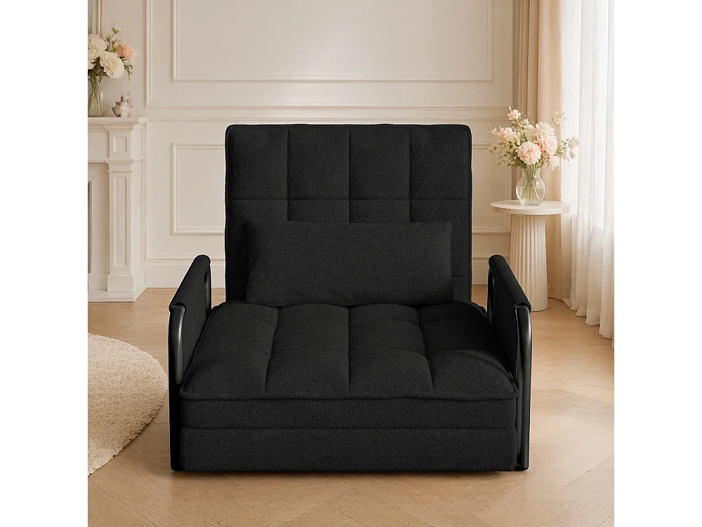 Canapé à plancher pliant - avec accoudoirs et poches latérales - 5 engrenages réglables - Matériel laine d'agneau - Noir