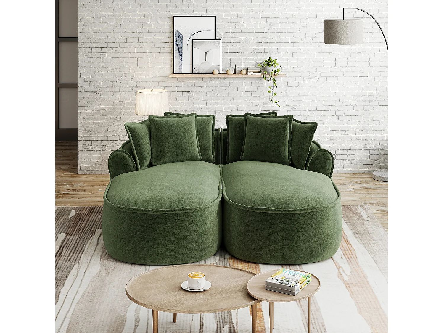 Canapé modulable 2 places avec coussins de dossier, en chenille, vert, 184x164x92 cm