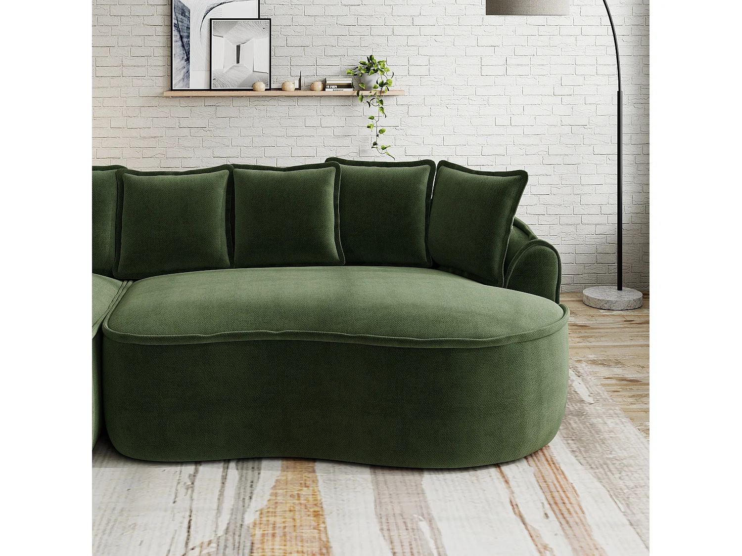 Canapé modulable 2 places avec coussins de dossier, en chenille, vert, 184x164x92 cm