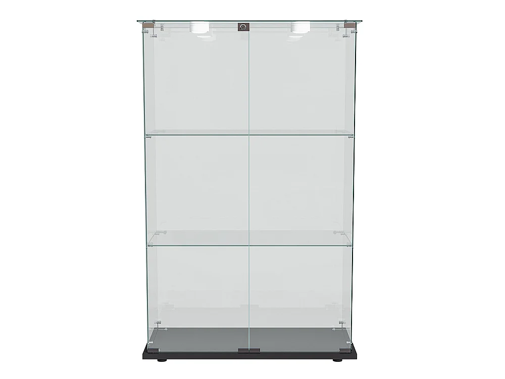 Armoire d'affichage moderne - 3 couches 2 portes - avec éclairage LED - Verre trempé - Lumière Pat - Noir