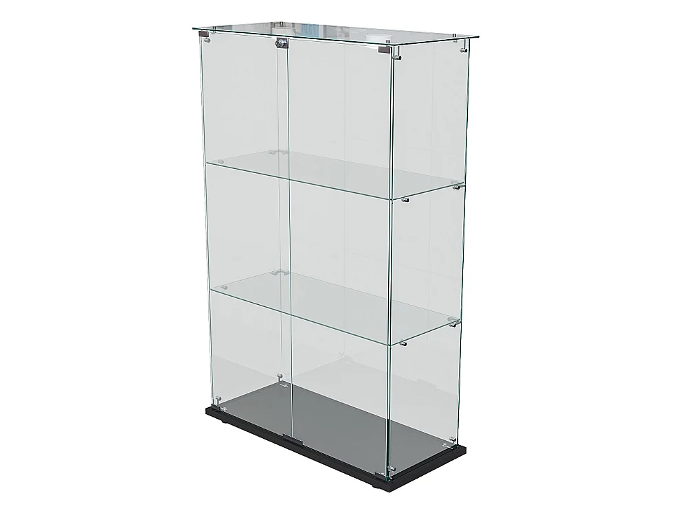 Armoire d'affichage moderne - 3 couches 2 portes - avec éclairage LED - Verre trempé - Lumière Pat - Noir