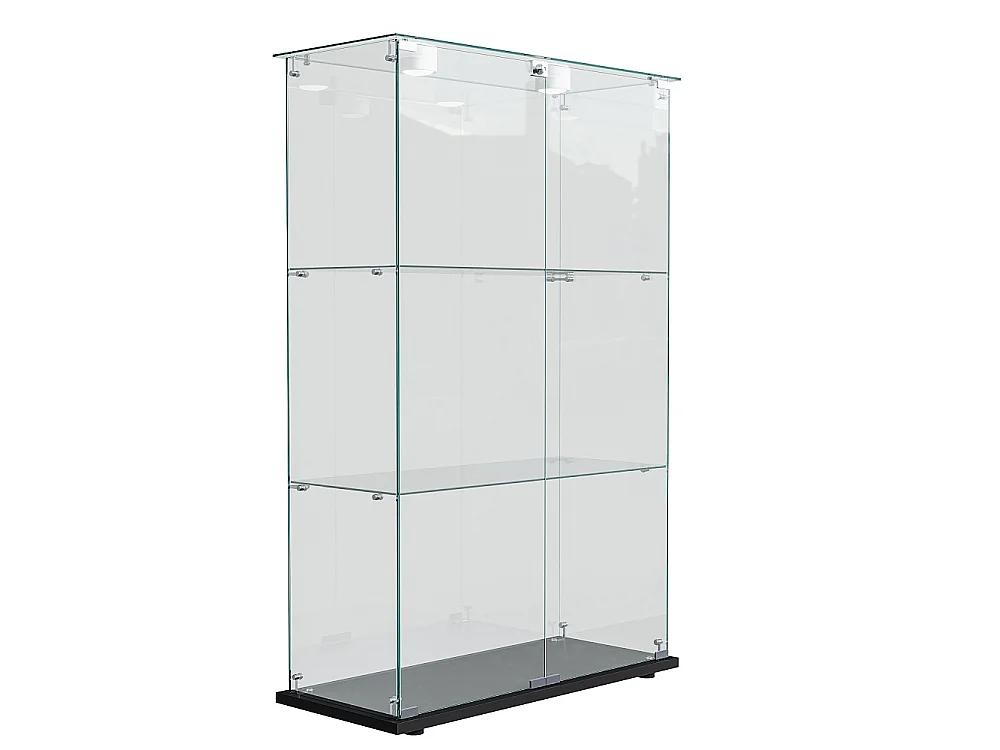 Armoire d'affichage moderne - 3 couches 2 portes - avec éclairage LED - Verre trempé - Lumière Pat - Noir