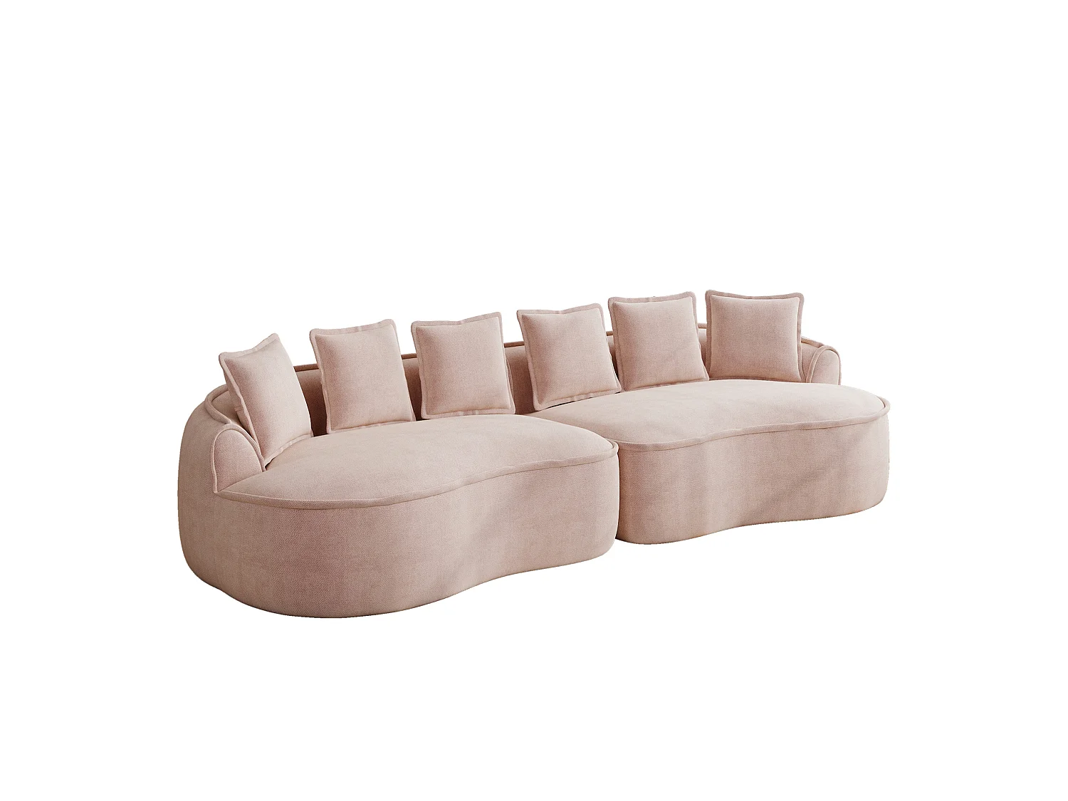 Canapé modulable 4 places avec coussins de dossier, sans montage, en chenille, rose, 320x114x67 cm