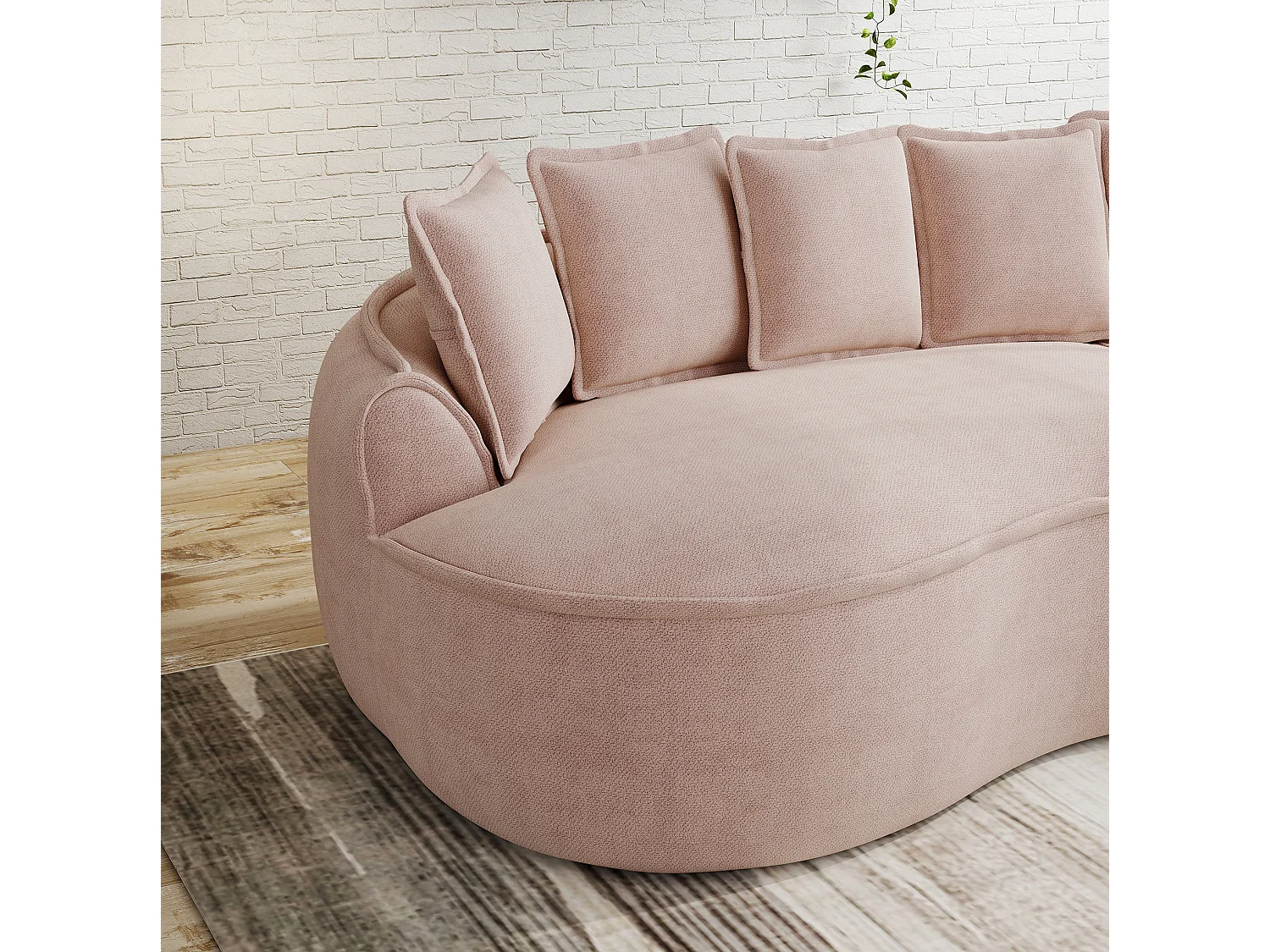 Canapé modulable 4 places avec coussins de dossier, sans montage, en chenille, rose, 320x114x67 cm