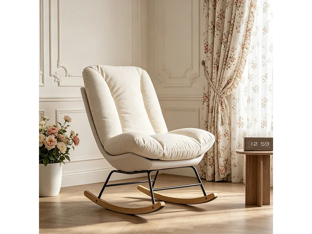 Chaise à bascule ergonomique - Position de dossier réglable - avec bascules en bois - Linge + Chiffon technique