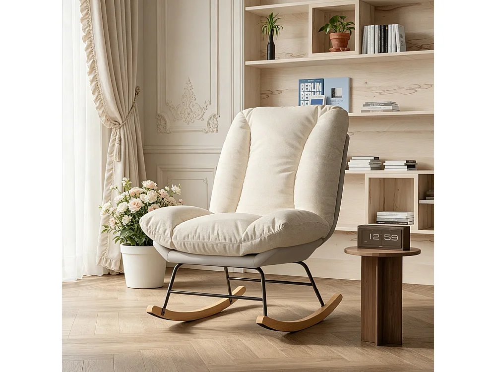Chaise à bascule ergonomique - Position de dossier réglable - avec bascules en bois - Linge + Chiffon technique